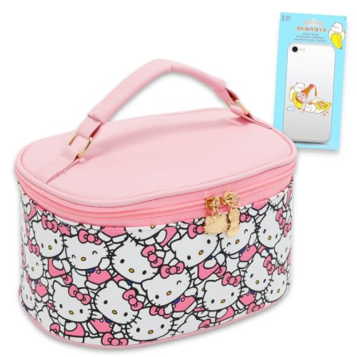 Hello Kitty Cosmetic Bag Set Bundle with Oval Cosmetic Bag for Makeup Travel Size Toiletries Plus Decals Hello Kitty Travel Bag for Girls Women - Image 1