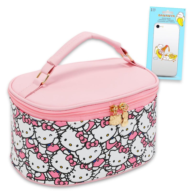 Hello Kitty Cosmetic Bag Set Bundle with Oval Cosmetic Bag for Makeup Travel Size Toiletries Plus Decals Hello Kitty Travel Bag for Girls Women - Image 2