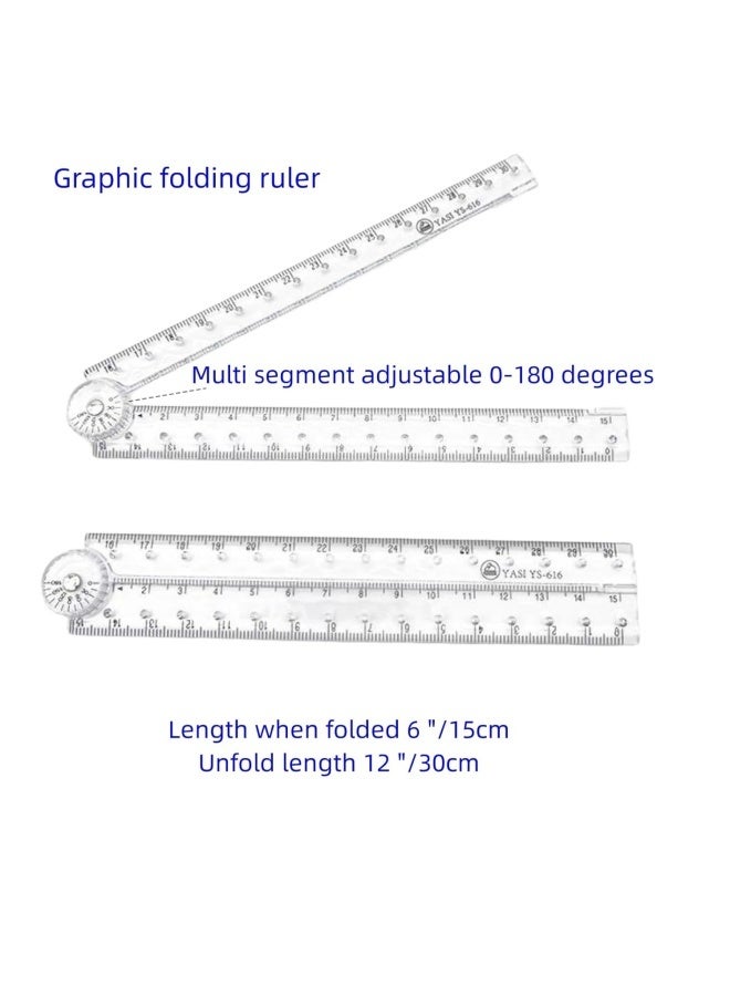 2 Pcs Multi Ruler Acrylics Folding Ruler Measuring Length 0-12 Inch (0-30cm) Math Measuring Tool for Teacher Drawing, Home, Office Measuring, Transparent - Image 2