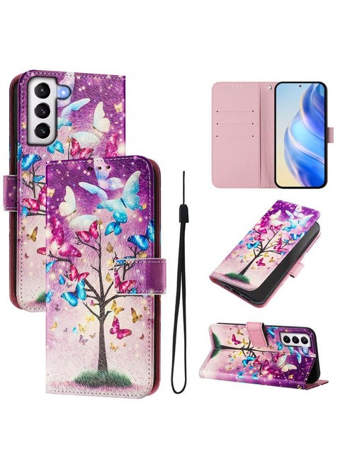 For Samsung Galaxy S21 5G Art Colored Drawing Pattern Leather Phone Case(Butterfly branch)