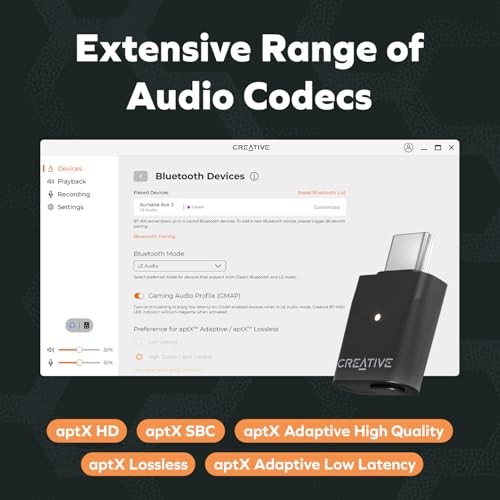 Creative BT-W6 Wireless Bluetooth 5.4 and LE Audio Transmitter with Snapdragon Sound, aptX Lossless, Low Latency and up to 24-bit / 96 kHz Audio, Works with PC/Mac/Gaming Consoles - Image 2