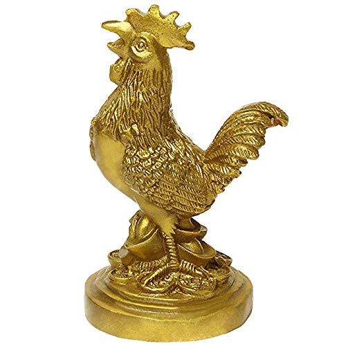 BRASSTAR Golden Brass Feng Shui Rooster Statue 3.9”(H) Coin Money Luck Home Décor Sculpture Auspicious Animal Chinese Zodiac Gift Collection PTZY019 - Image 5