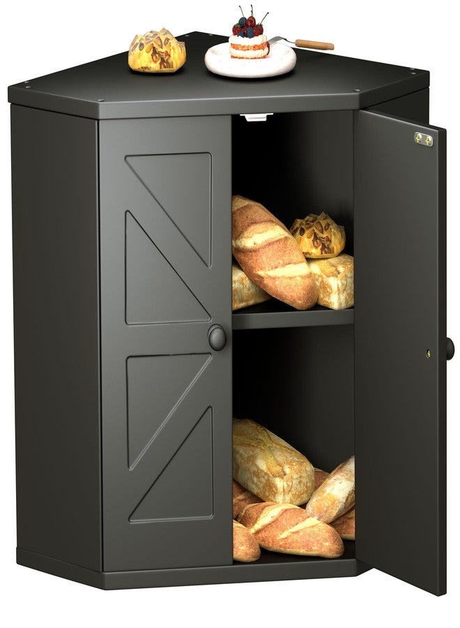 TQQDCI Corner Bread Box for Kitchen Countertop,Storage Container for Homemade Bread, Double Layer BreadBox, Large Capacity Bread Storage Bin, Vintage Farmhouse Breadbox Organizer,Black - Image 5