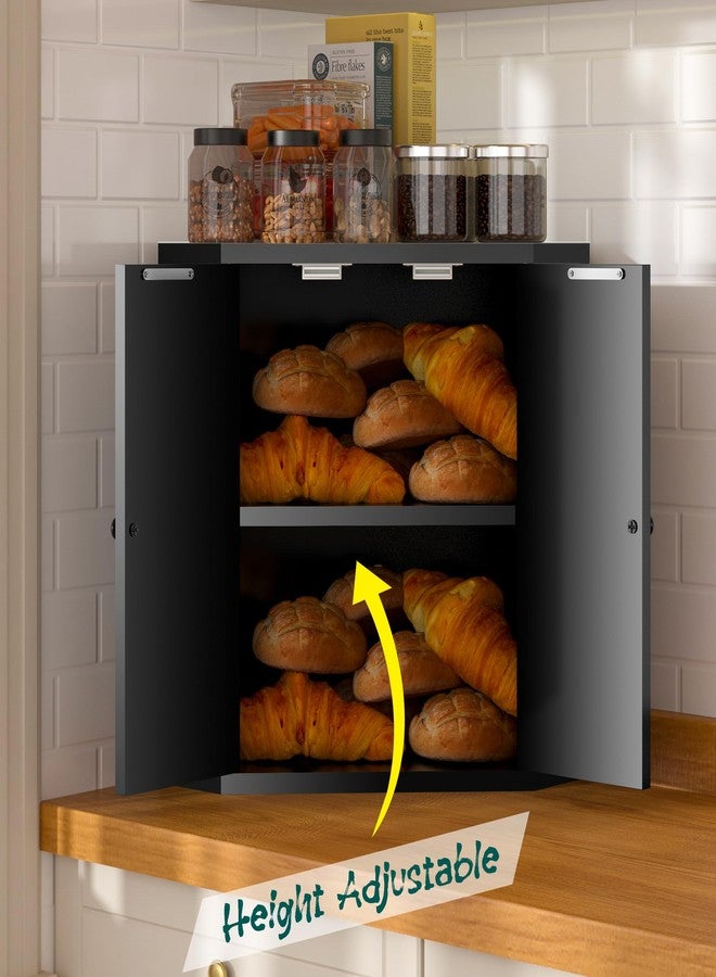 TQQDCI Corner Bread Box for Kitchen Countertop,Storage Container for Homemade Bread, Double Layer BreadBox, Large Capacity Bread Storage Bin, Vintage Farmhouse Breadbox Organizer,Black - Image 3