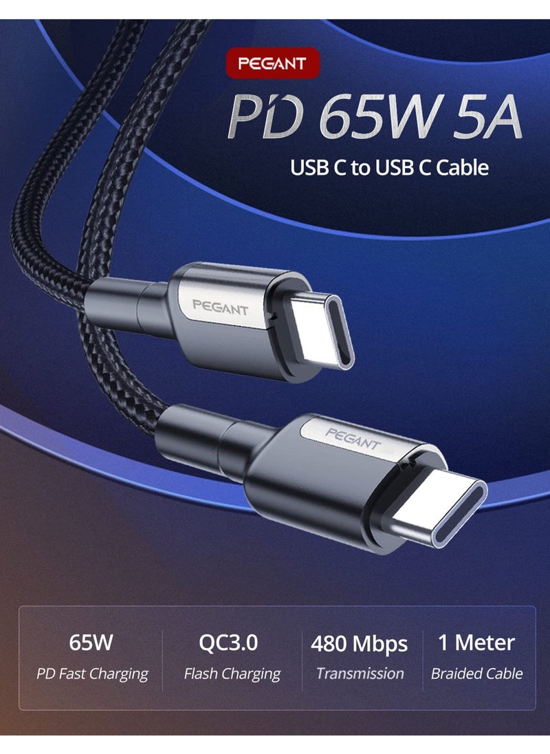 PEGANT 1M USB-C to USB-C Cable, 65W Fast Charging, Nylon Braided with Power Delivery  - Image 2