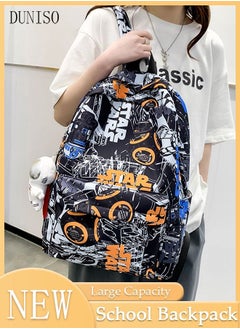 School Backpack Large Capacity Multi-pocket Students Backpack School Bag Fashion Graffiti Book Bags Waterproof Wear-resistant Backpacks for Teen Back Pack College Students Laptop Bag for Casual Travel