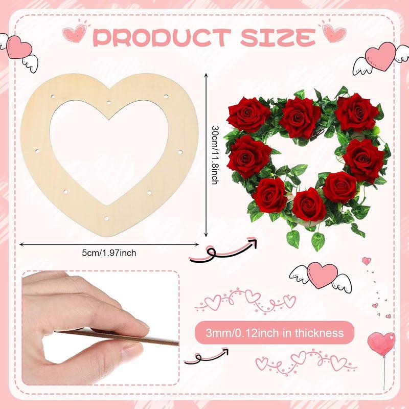 Queekay Valentine's Day 4 Pcs Heart Wreath Frames for Craft 12 Inch Heart Shaped Wooden Wreath Frame Floral Wreath Form Wood Wreath Base for DIY Crafts Valentine Weddings Christmas Party Floral Decorations - Image 2