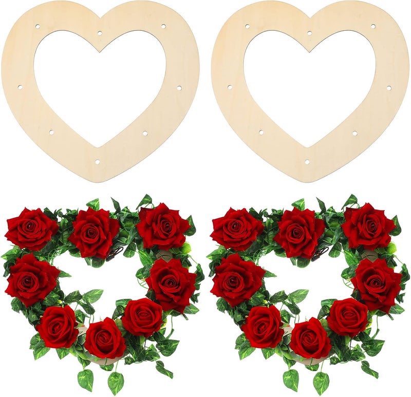 Queekay Valentine's Day 4 Pcs Heart Wreath Frames for Craft 12 Inch Heart Shaped Wooden Wreath Frame Floral Wreath Form Wood Wreath Base for DIY Crafts Valentine Weddings Christmas Party Floral Decorations - Image 1