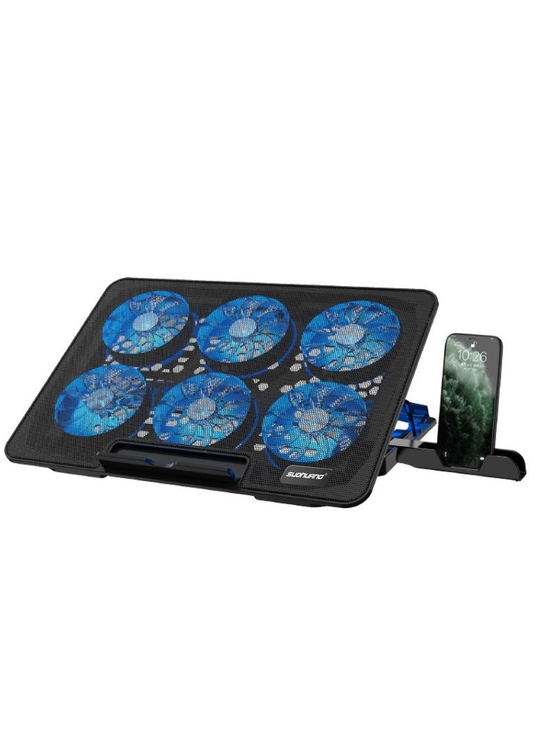 Laptop Cooling Pad, Laptop Cooler with 6 Quiet Fans for 12-16 Inch Notebook Gaming Fan Stable Stand, Height & Wind Speed Adjustable, Phone Holder (Black) - Image 2