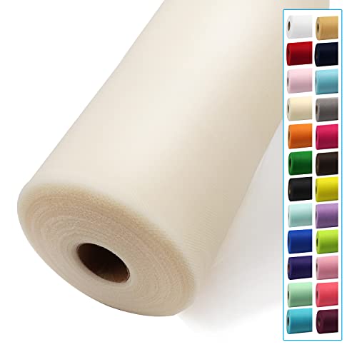 IONTACH Ivory Tulle Fabric Rolls 54 Inch by 40 Yards Tulle Bolt Spool for Wedding Decorations DIY Tutu Baby Shower Table Skirt Ceiling Decor Birthday Party Craft Supplies - Image 1