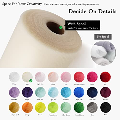 IONTACH Ivory Tulle Fabric Rolls 54 Inch by 40 Yards Tulle Bolt Spool for Wedding Decorations DIY Tutu Baby Shower Table Skirt Ceiling Decor Birthday Party Craft Supplies - Image 3