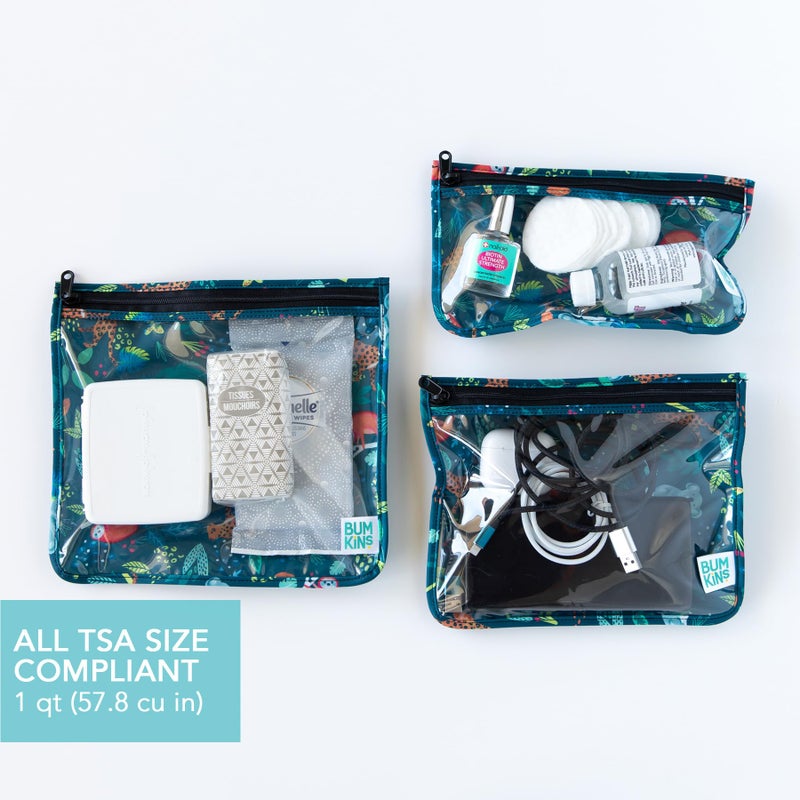 Bumkins Travel Bag, Toiletry, Baby, TSA Approved Pouch, Zip Bag, Quart Size Compliant, Clear-Sided, Diaper Bag Organization, Makeup, Accessories, Set of 3 - Image 3