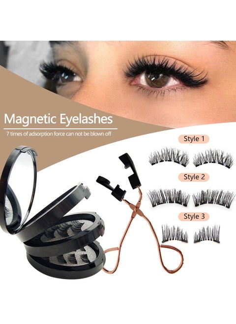 Magnetic Eyelashes without Eyeliner,Lightweight Magnetic False Eyelashes,Reusable Dual Magnetic lashes with 8 Pair, Looking Natural No Glue 3D False Eyelashes Kit with Applicator,  Easy to Wear(Black)