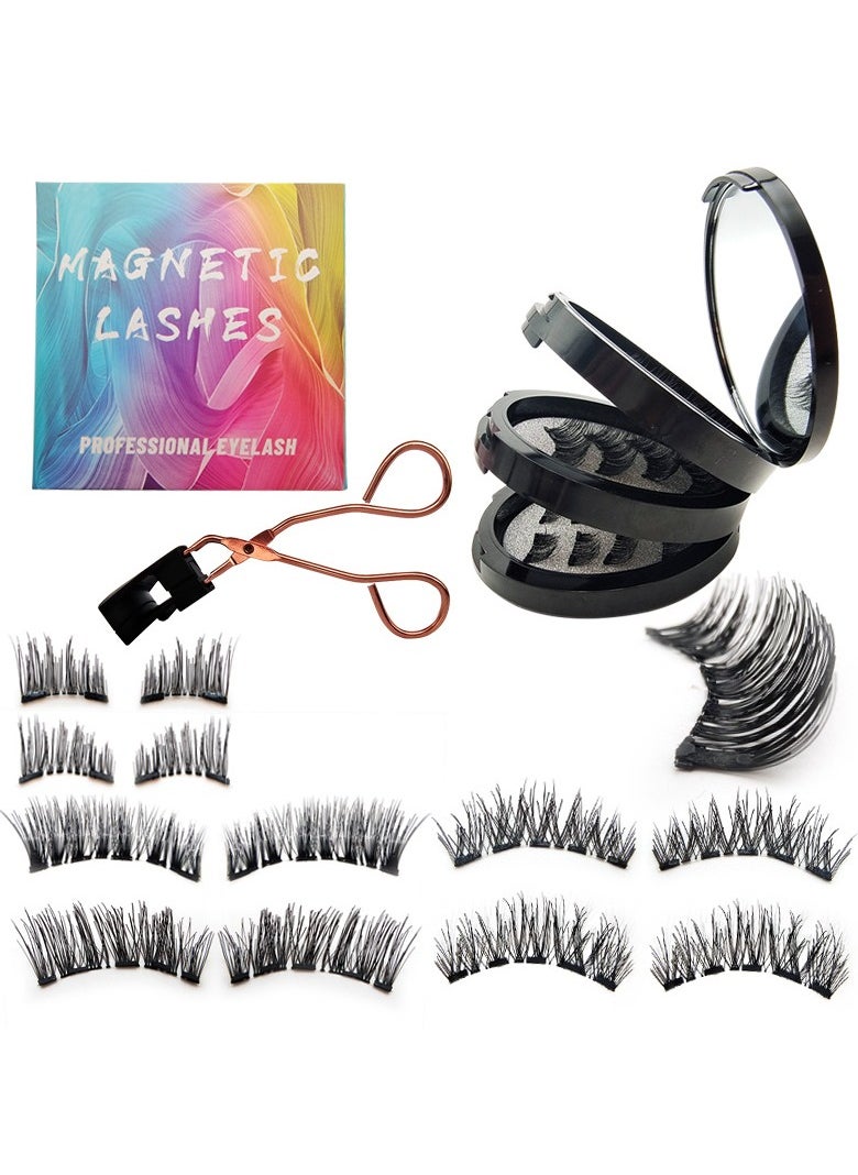 JOSQUEWNN - Magnetic Eyelashes without Eyeliner,Lightweight Magnetic False Eyelashes,Reusable Dual Magnetic lashes with 8 Pair, Looking Natural No Glue 3D False Eyelashes Kit with Applicator,  Easy to Wear(Black) - Image 1