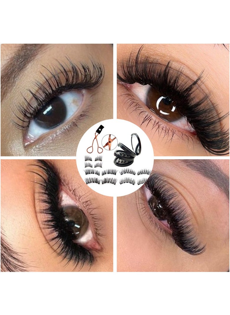 JOSQUEWNN - Magnetic Eyelashes without Eyeliner,Lightweight Magnetic False Eyelashes,Reusable Dual Magnetic lashes with 8 Pair, Looking Natural No Glue 3D False Eyelashes Kit with Applicator,  Easy to Wear(Black) - Image 1