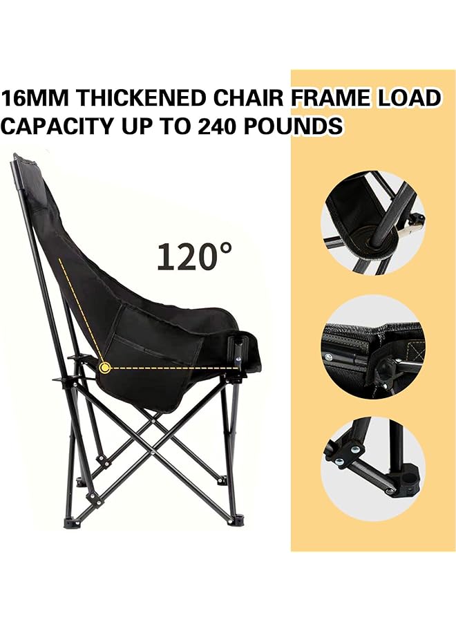 DMG TECH Portable Folding Camping Chair with High Back Upholstered Side Pocket Headrest Folding Moon Chair with Carry Bag For Camping Beach Leisure Travel Tailgate Max Load 150KG (Black) - Image 5