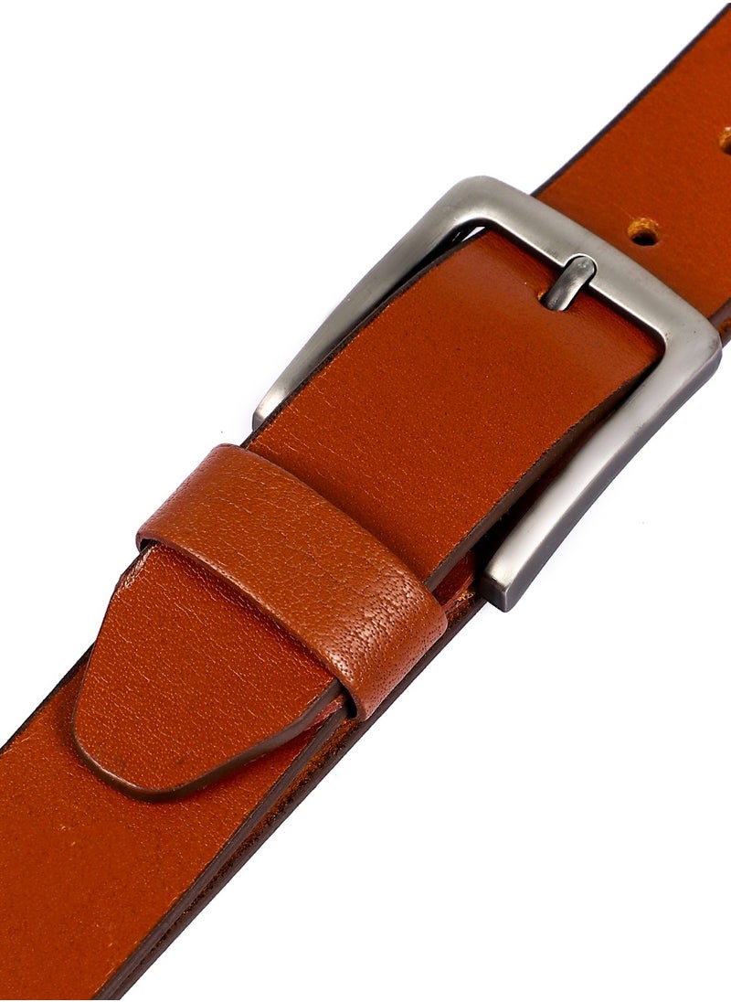 Square Silver Buckled Leather Belt - Havana