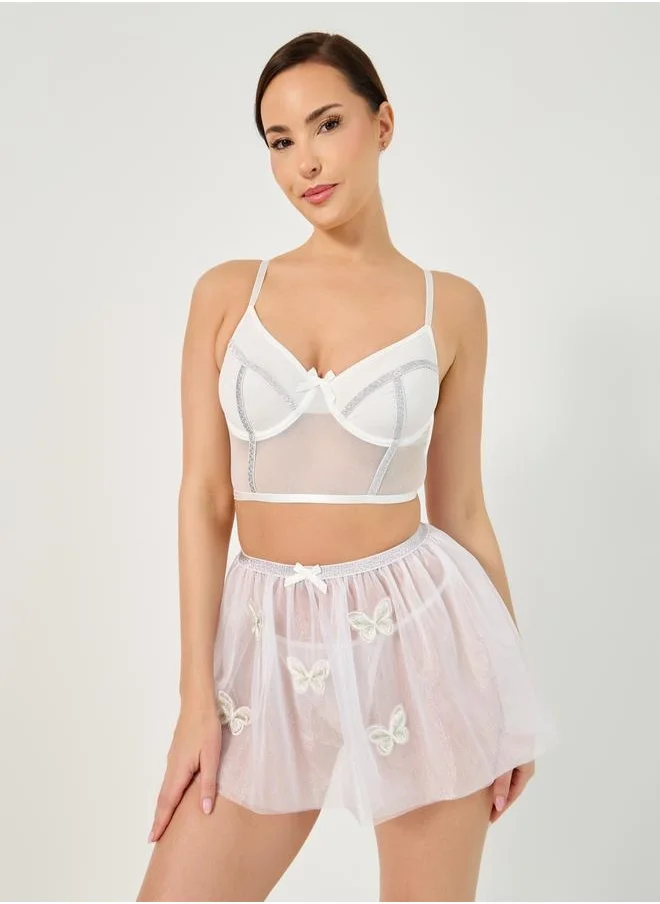 ستايلي Pack of 3 - Lace Crop Top, Thong and Skirt Cover Up