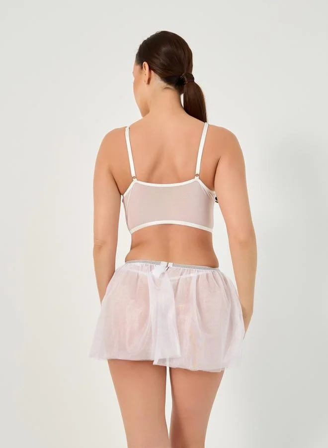 Styli Styli Pack of 3 - Lace Crop Top, Thong and Skirt Cover Up
