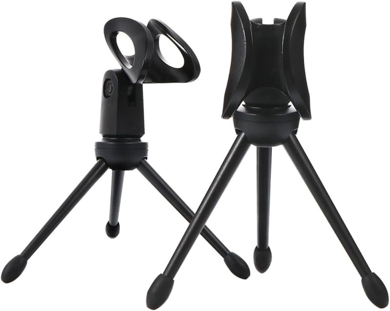 Black Plastic Portable Microphone Stand Desktop Tripod Holder for Podcast Recording Video Chats 2Pcs Set - Image 1