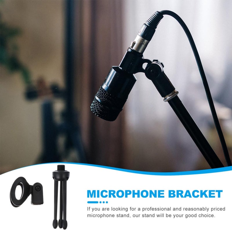 Black Plastic Portable Microphone Stand Desktop Tripod Holder for Podcast Recording Video Chats 2Pcs Set - Image 5