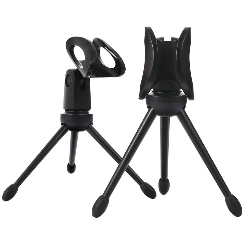 Black Plastic Portable Microphone Stand Desktop Tripod Holder for Podcast Recording Video Chats 2Pcs Set - Image 2