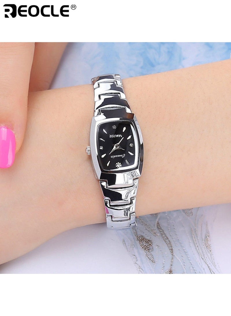 ريوكل ساعة كوارتز مربعة نسائية مع حزام فولاذي من الذهب الوردي وميناء ذهبي أنيق أنيق مناسب للارتداء اليومي للحفلات مناسبات خاصة هدية مثالية للنساء السيدات والبالغين - Image 5