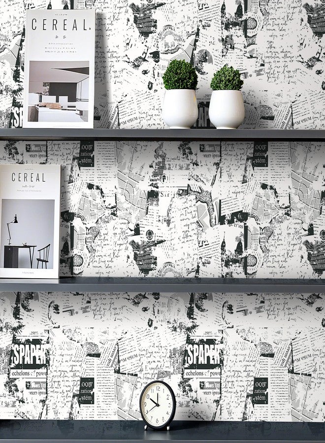ReWallpaper 17.5inx23ft Black White Newspaper Print Peel and Stick Wallpaper Vintage Collage Pattern Removable Waterproof Wall Covering for Bathroom Bedroom Office Studio Study Loft Retro Style Decor - Image 5