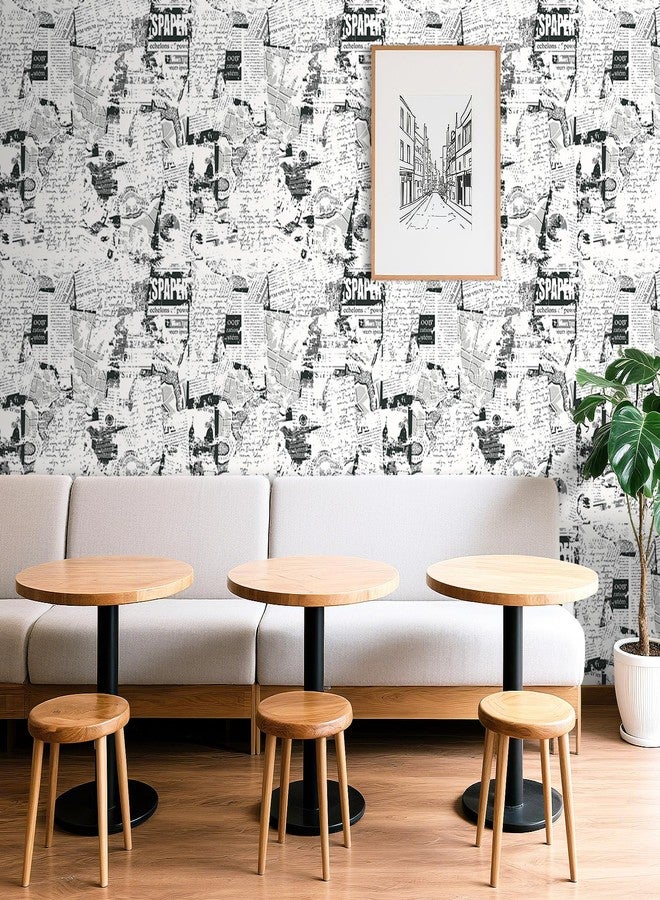 ReWallpaper 17.5inx23ft Black White Newspaper Print Peel and Stick Wallpaper Vintage Collage Pattern Removable Waterproof Wall Covering for Bathroom Bedroom Office Studio Study Loft Retro Style Decor - Image 4