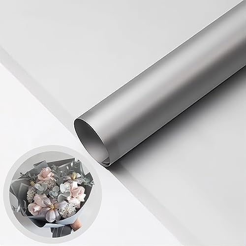 BBJ WRAPS Silver Flower Wrapping Paper, Waterproof Floral Bouquet Wrapping Paper Florist Supplies, 20 Sheets - Image 1