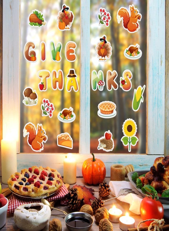 Whaline 44Pcs Thanksgiving Thick Gel Clings GIVE Thanks Turkey Squirrels Window Decals Reusable Window Clings for Home Classroom Nursery Thanksgiving Party Supplies Decor, 2 Sheets - Image 4