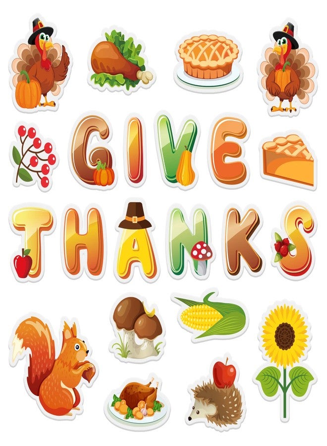Whaline 44Pcs Thanksgiving Thick Gel Clings GIVE Thanks Turkey Squirrels Window Decals Reusable Window Clings for Home Classroom Nursery Thanksgiving Party Supplies Decor, 2 Sheets - Image 1