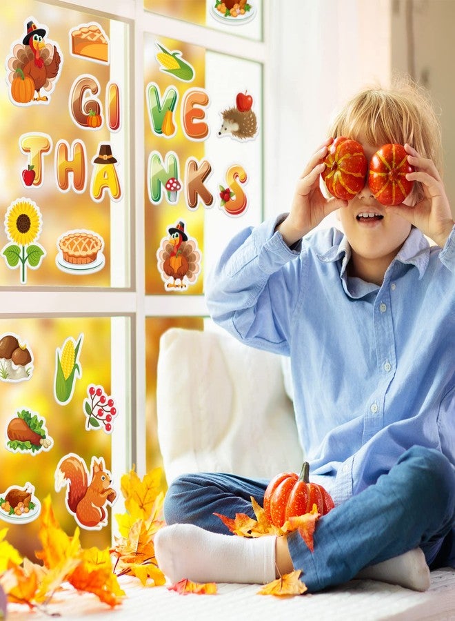 Whaline 44Pcs Thanksgiving Thick Gel Clings GIVE Thanks Turkey Squirrels Window Decals Reusable Window Clings for Home Classroom Nursery Thanksgiving Party Supplies Decor, 2 Sheets - Image 3