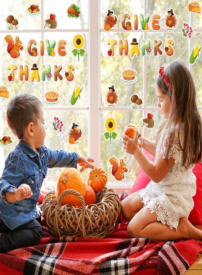 Whaline 44Pcs Thanksgiving Thick Gel Clings GIVE Thanks Turkey Squirrels Window Decals Reusable Window Clings for Home Classroom Nursery Thanksgiving Party Supplies Decor, 2 Sheets - Image 2