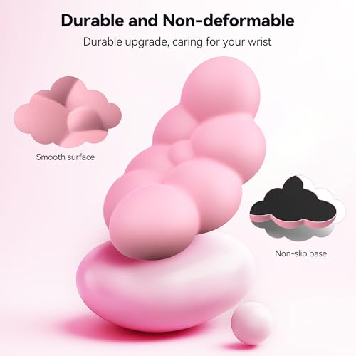 TECKNET Cloud Keyboard Wrist Rest Set, Cloud Wrist Rest with Non-Slip Base, PU Leather Wrist Pad for Keyboard with Ergonomic Memory Foam for Computer Laptop Office Gaming and Pain Relief, Dark Pink - Image 5
