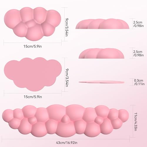 TECKNET Cloud Keyboard Wrist Rest Set, Cloud Wrist Rest with Non-Slip Base, PU Leather Wrist Pad for Keyboard with Ergonomic Memory Foam for Computer Laptop Office Gaming and Pain Relief, Dark Pink - Image 2