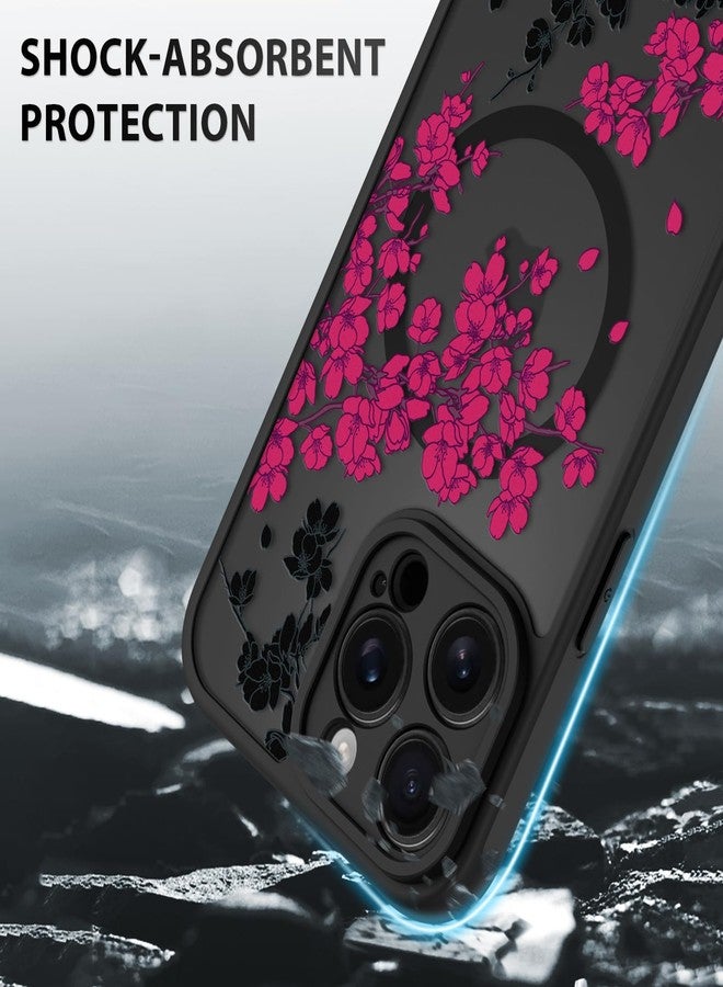 OOK Case for iPhone 15 Pro 6.1 Inch (Compatible with MagSafe) Floral Flowers Design Translucent Phone Cover Soft TPU + Hard PC Anti-Scratch Shockproof Magnetic Cute Case for Women - Hot Pink - Image 4