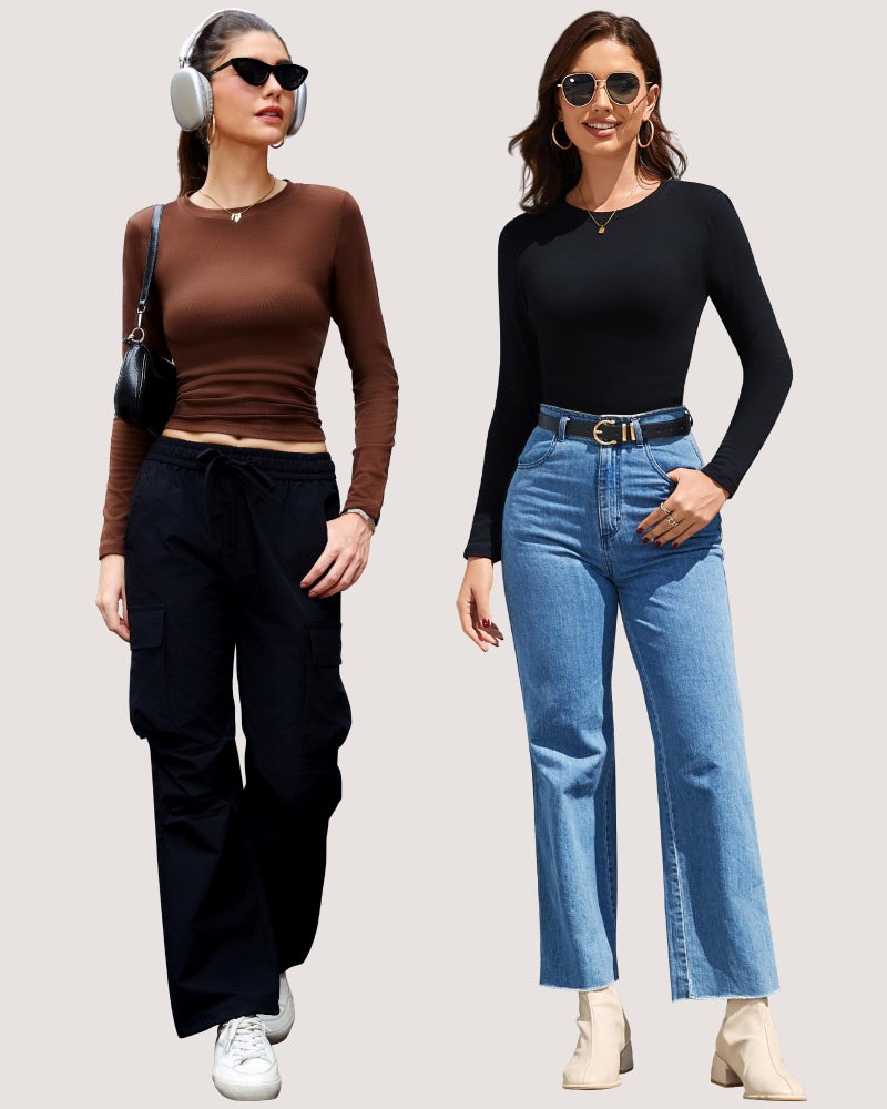CE' CERDR 3/5 Pack Womens Long Sleeve Thermal Shirts Crew Neck Fleece Lined Basic Fitted Workout Going Out Underscrubs Tops, Black, White, Nude, Olive Green, Dark Blue, Medium - Image 2