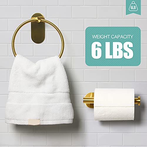 HouseAid Self Adhesive Towel Ring and Toilet Paper Holder Set, Stainless Steel No Drilling Hand Towel Holder Kit for Bathroom, Brushed Gold (2 Pieces) - Image 3