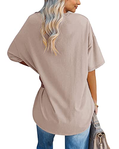 Fazortev Womens Oversized Queen Of Hearts Graphic T Shirts Casual V Neck Half Sleeve Summer Loose Tees Tunic Tops Khaki - Image 2