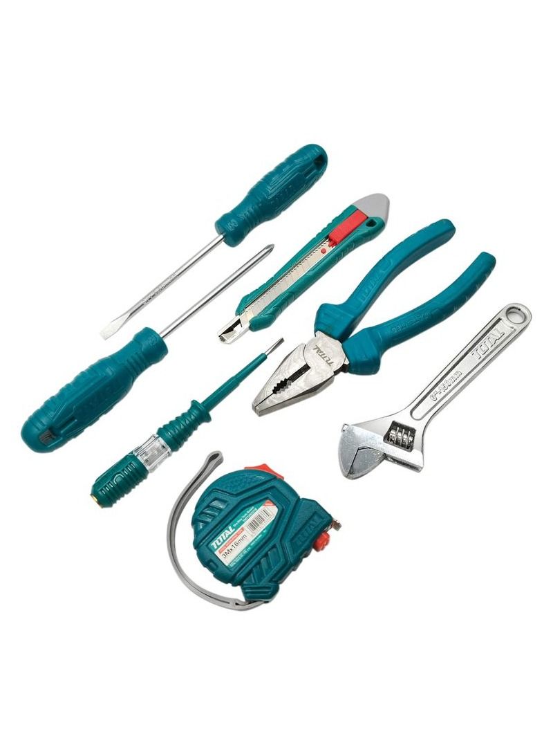 TOTAL Thkthp90076 7 Pieces Repair Tool Set For Home Office Tools Set Of Pliers, Screwdrivers, Tester, Adjustable Spanner, Measure Tape And Knife  - Image 5