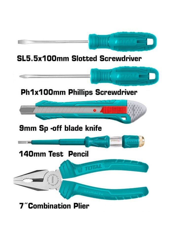 TOTAL Thkthp90076 7 Pieces Repair Tool Set For Home Office Tools Set Of Pliers, Screwdrivers, Tester, Adjustable Spanner, Measure Tape And Knife  - Image 3
