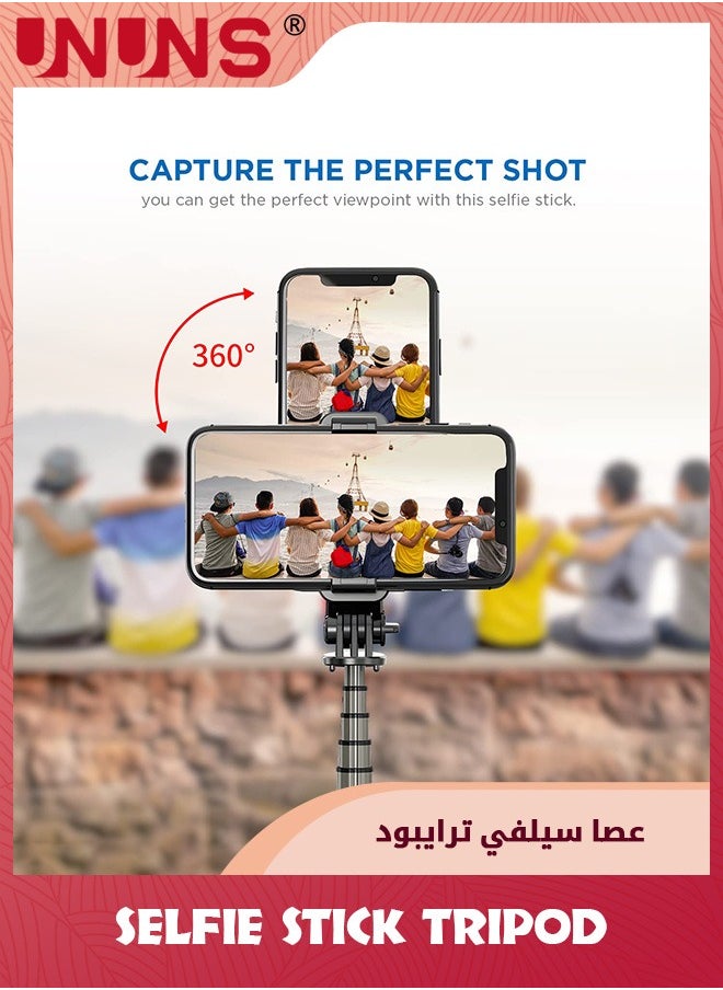 UNUNS - Selfie Stick Tripod,Selfie Tripod Stand Wireless Remote,Handheld Tripod With Detachable Bluetooth Remote,Extendable Pocket Selfie Stick Compatible With Galaxy Android Smartphones iPhone And Camera - Image 1