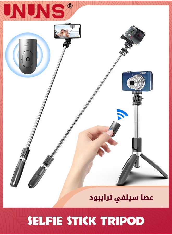 UNUNS - Selfie Stick Tripod,Selfie Tripod Stand Wireless Remote,Handheld Tripod With Detachable Bluetooth Remote,Extendable Pocket Selfie Stick Compatible With Galaxy Android Smartphones iPhone And Camera - Image 1