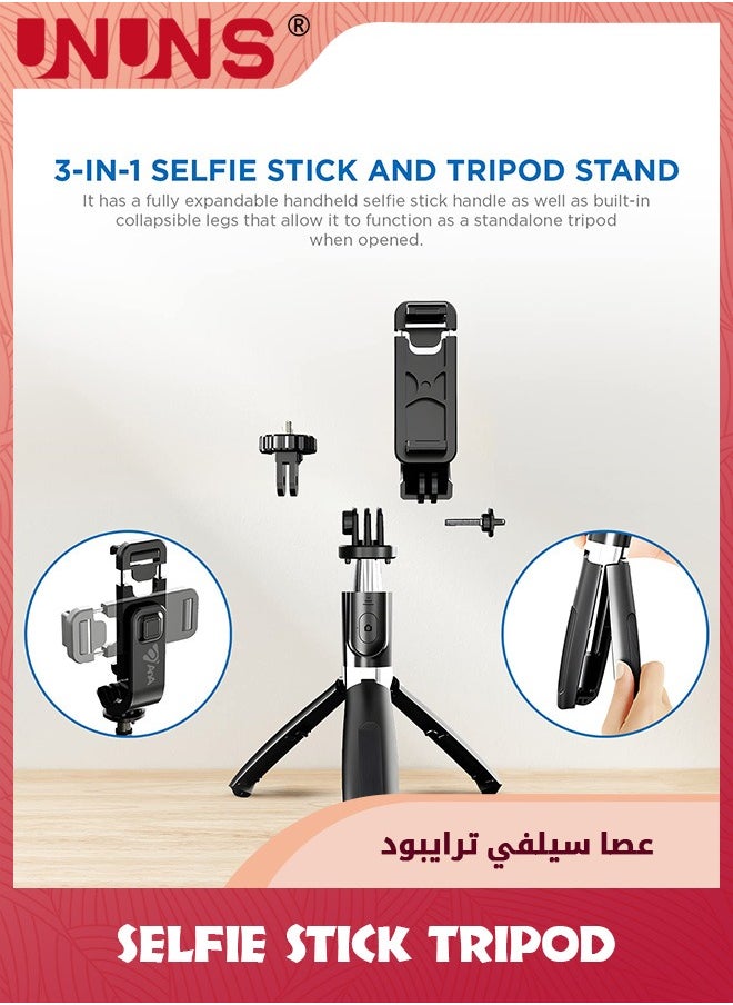 UNUNS - Selfie Stick Tripod,Selfie Tripod Stand Wireless Remote,Handheld Tripod With Detachable Bluetooth Remote,Extendable Pocket Selfie Stick Compatible With Galaxy Android Smartphones iPhone And Camera - Image 1