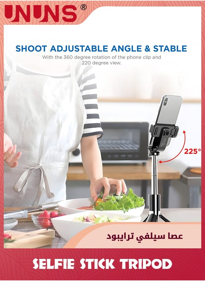 UNUNS - Selfie Stick Tripod,Selfie Tripod Stand Wireless Remote,Handheld Tripod With Detachable Bluetooth Remote,Extendable Pocket Selfie Stick Compatible With Galaxy Android Smartphones iPhone And Camera - Image 1
