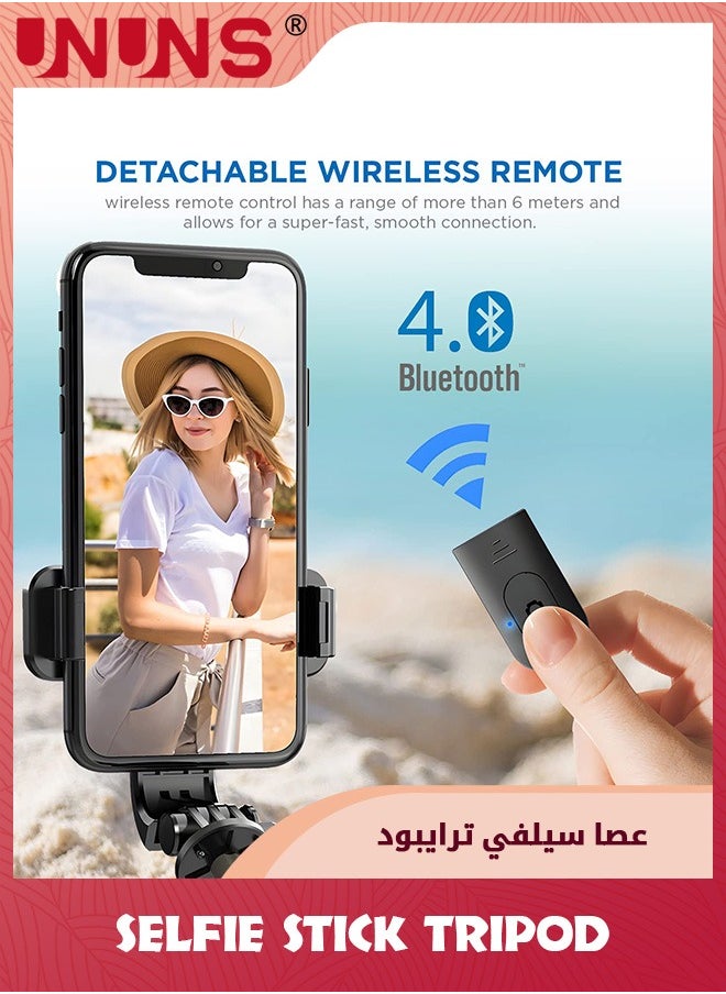 UNUNS - Selfie Stick Tripod,Selfie Tripod Stand Wireless Remote,Handheld Tripod With Detachable Bluetooth Remote,Extendable Pocket Selfie Stick Compatible With Galaxy Android Smartphones iPhone And Camera - Image 1