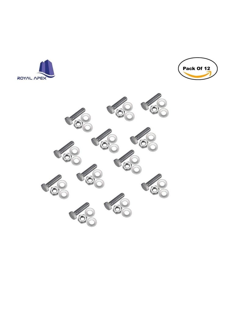 Generic 12 pcs Hex Head Screw Bolts Nuts & Washers Fully Thread GI Plain Finish Bolt Set. (6, 40MM)  - Image 2