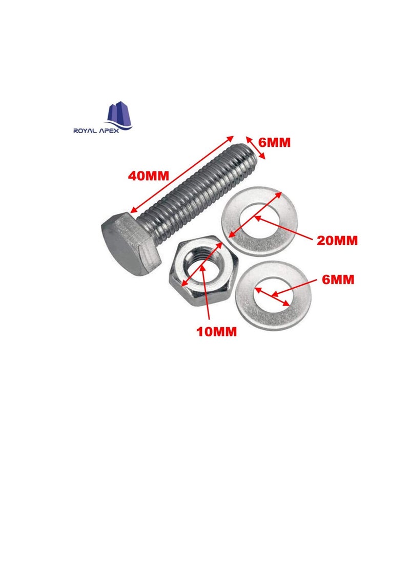 Generic 12 pcs Hex Head Screw Bolts Nuts & Washers Fully Thread GI Plain Finish Bolt Set. (6, 40MM)  - Image 3