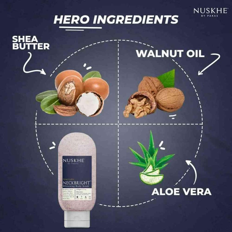 Nuskhe By Paras Nuskhe by Paras Neck Bright Body Scrub Dead Skin Remover With Vitamin C  Radish For Women  Men 100 gm  Tan Removal  Walnut  Shea Butter  Aloe Vera - Image 5